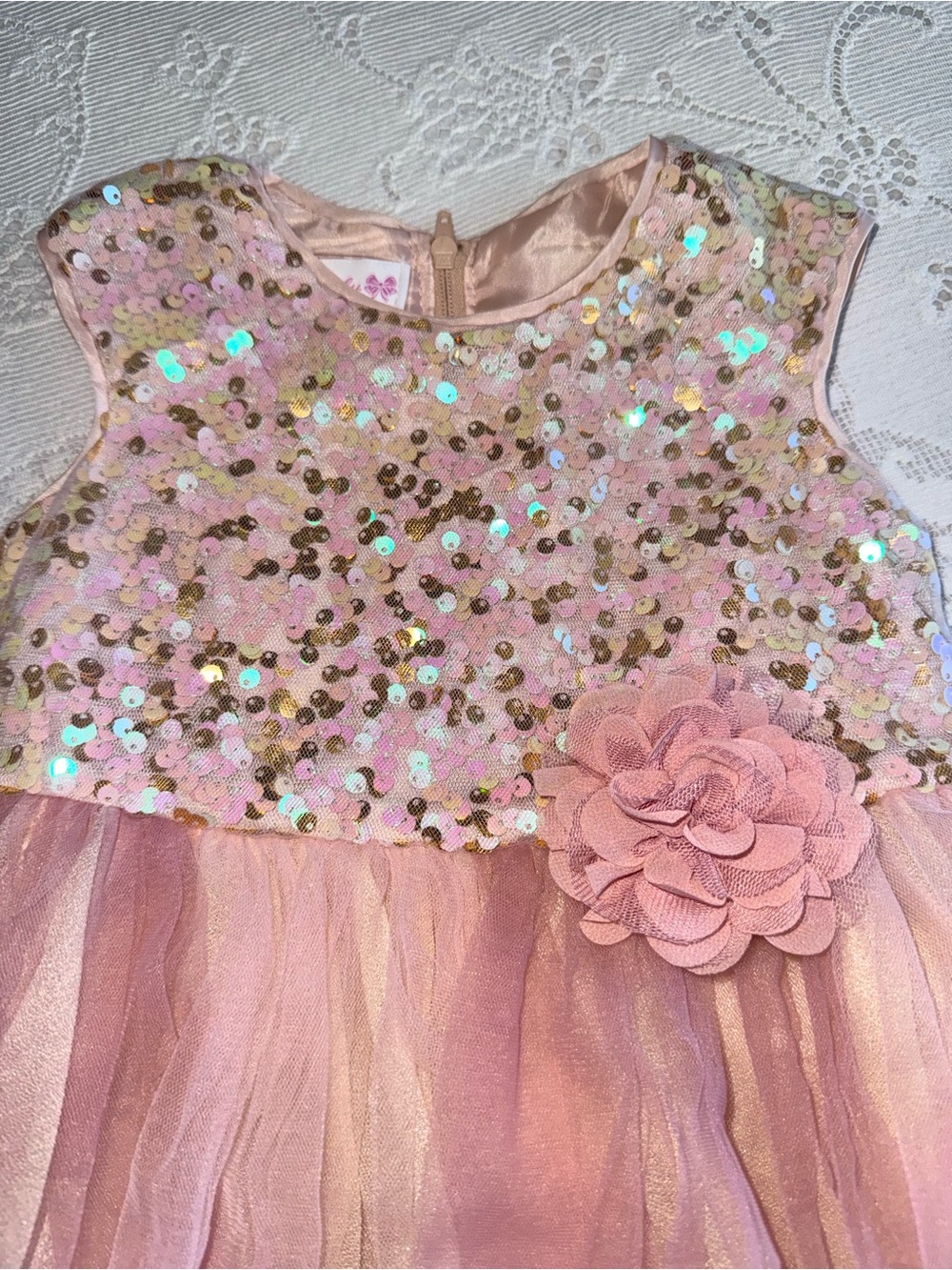 Bonnie Baby Pink Sequin Tulle Flower Dress & Bloomers Set size 18 months